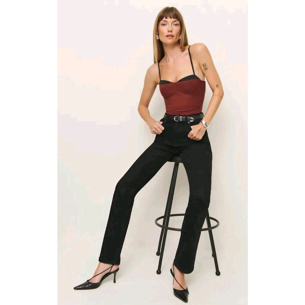 Reformation Jax Stretch High Rise Waist Straight Leg Jeans Size 26 Black